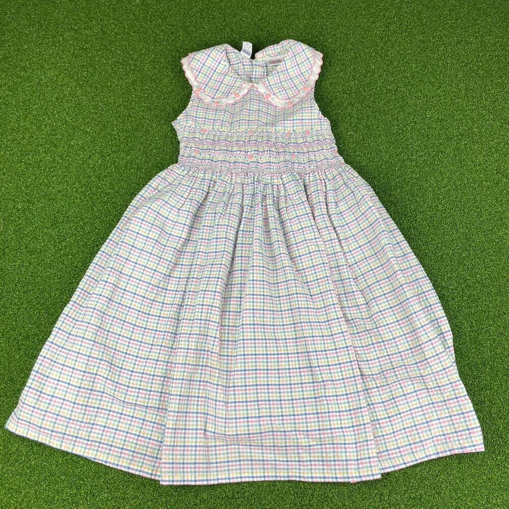 Vintage Christie Brooks Pink Blue Plaid Sleeveless Smocked Maxi Dress L (6X)